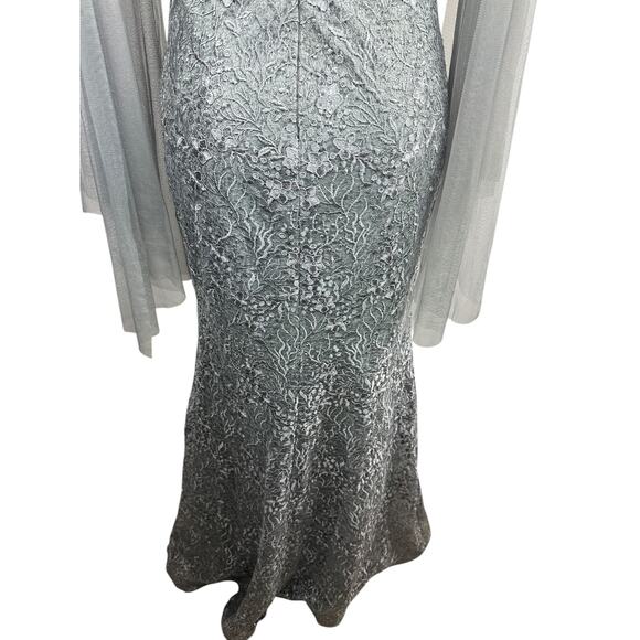 Dekolte Beaded Lace Sequin Evening Gown Mermaid Illusion Cape Sleeve Formal 42 - Picture 15 of 16